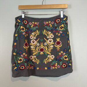 Umgee Grey Boho Floral Embroidered Mini Skirt Size Large NWT